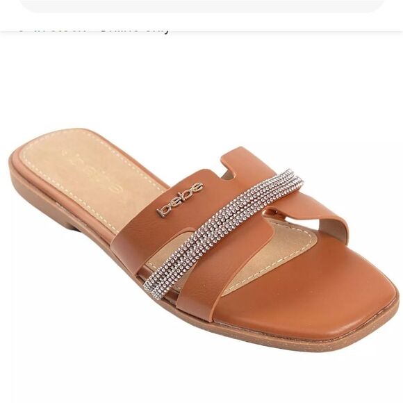 BRAND NEW BEBE WOMEN'S RHINESTONE SLIDE WITH SILVER CHAIN ACCENT - Picture 1 of 16